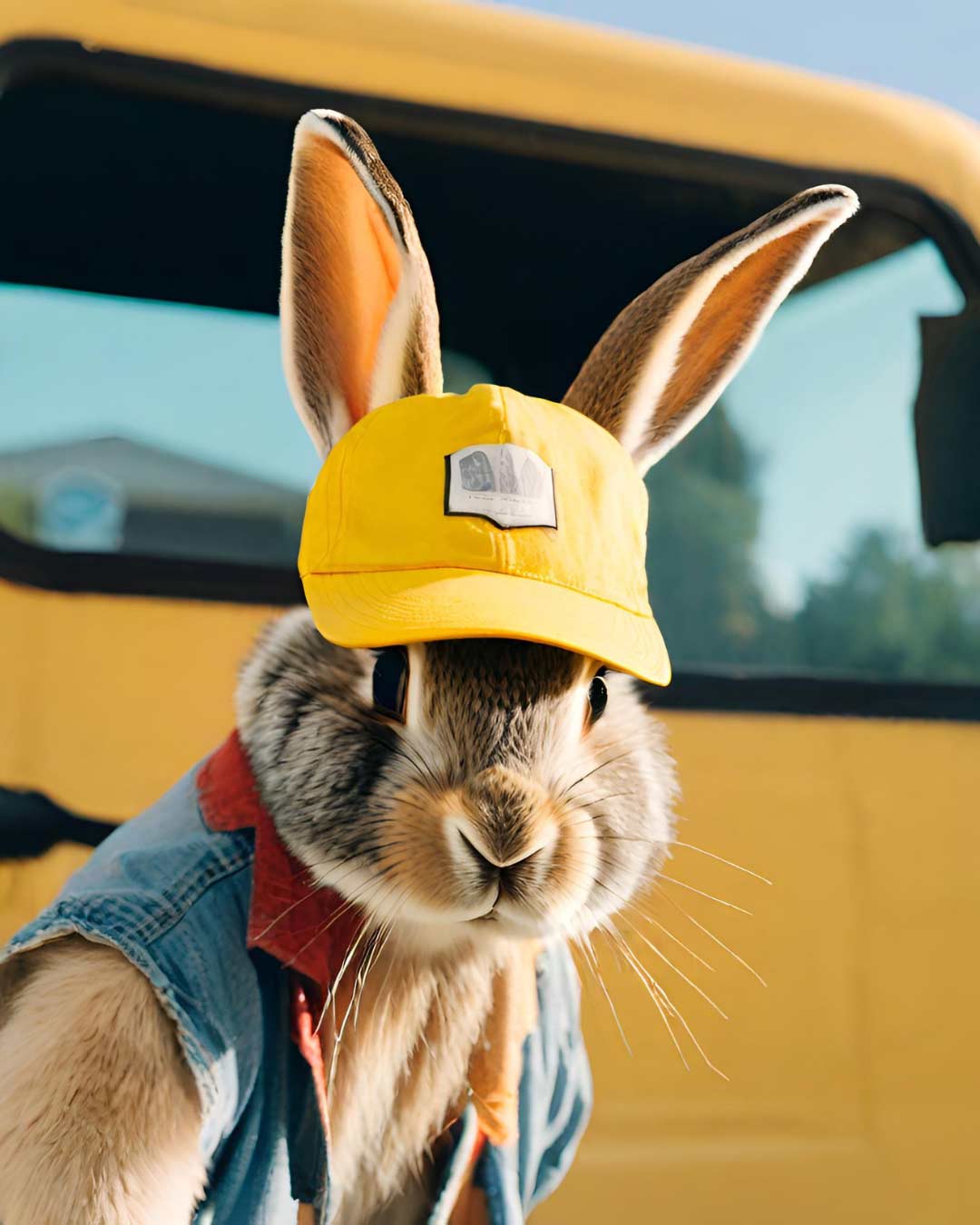 Door AI gegenereerde afbeelding van een konijn als vrachtwagenchauffeur